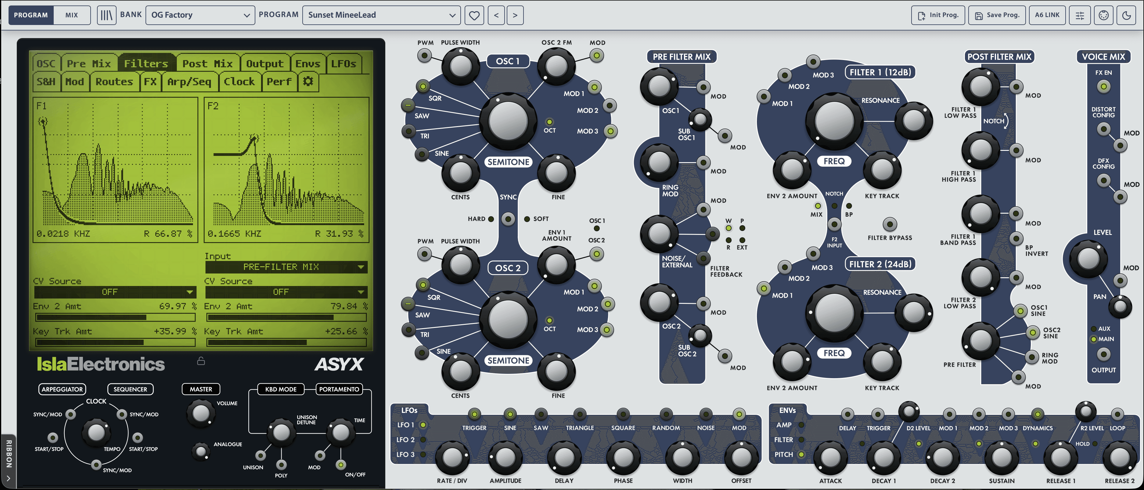ASYX light interface, showing the dual-filter page