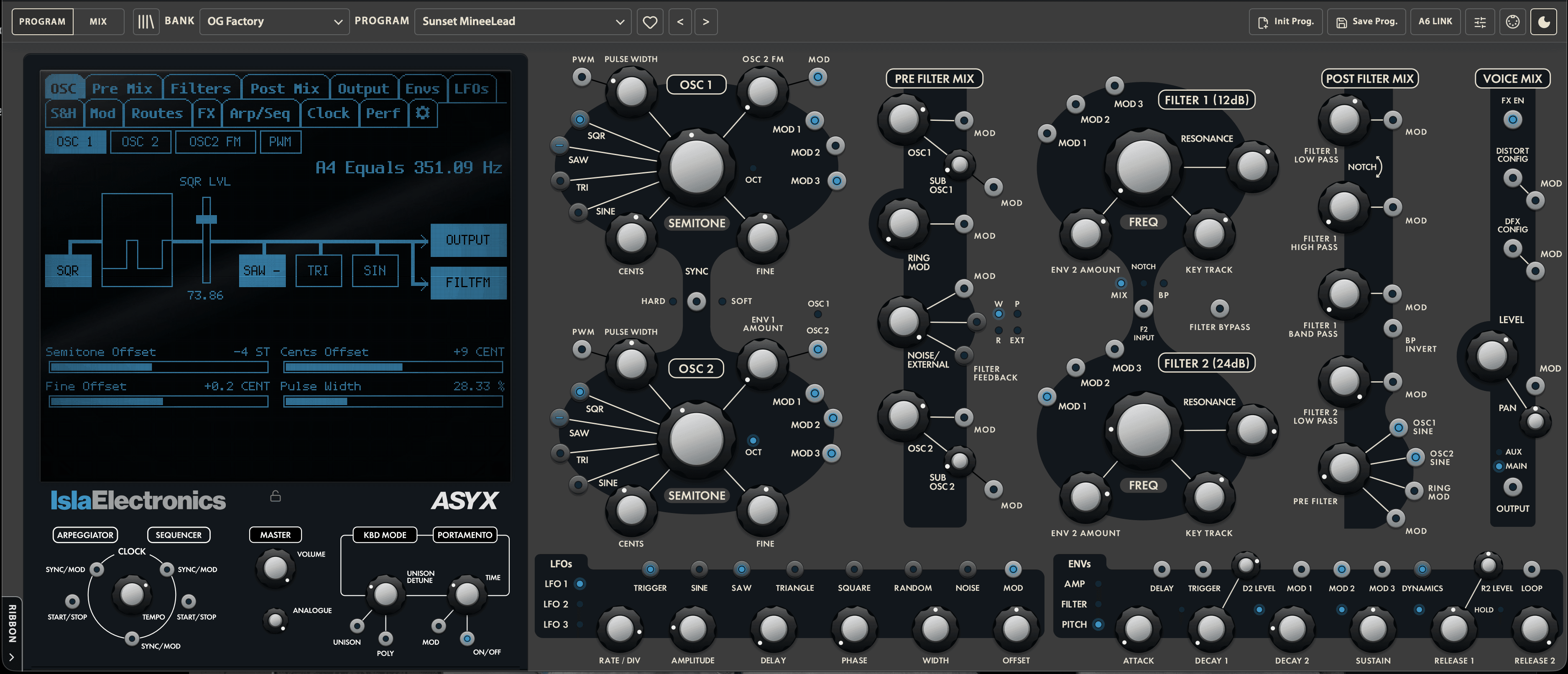 ASYX virtual instrument interface in the graphite theme